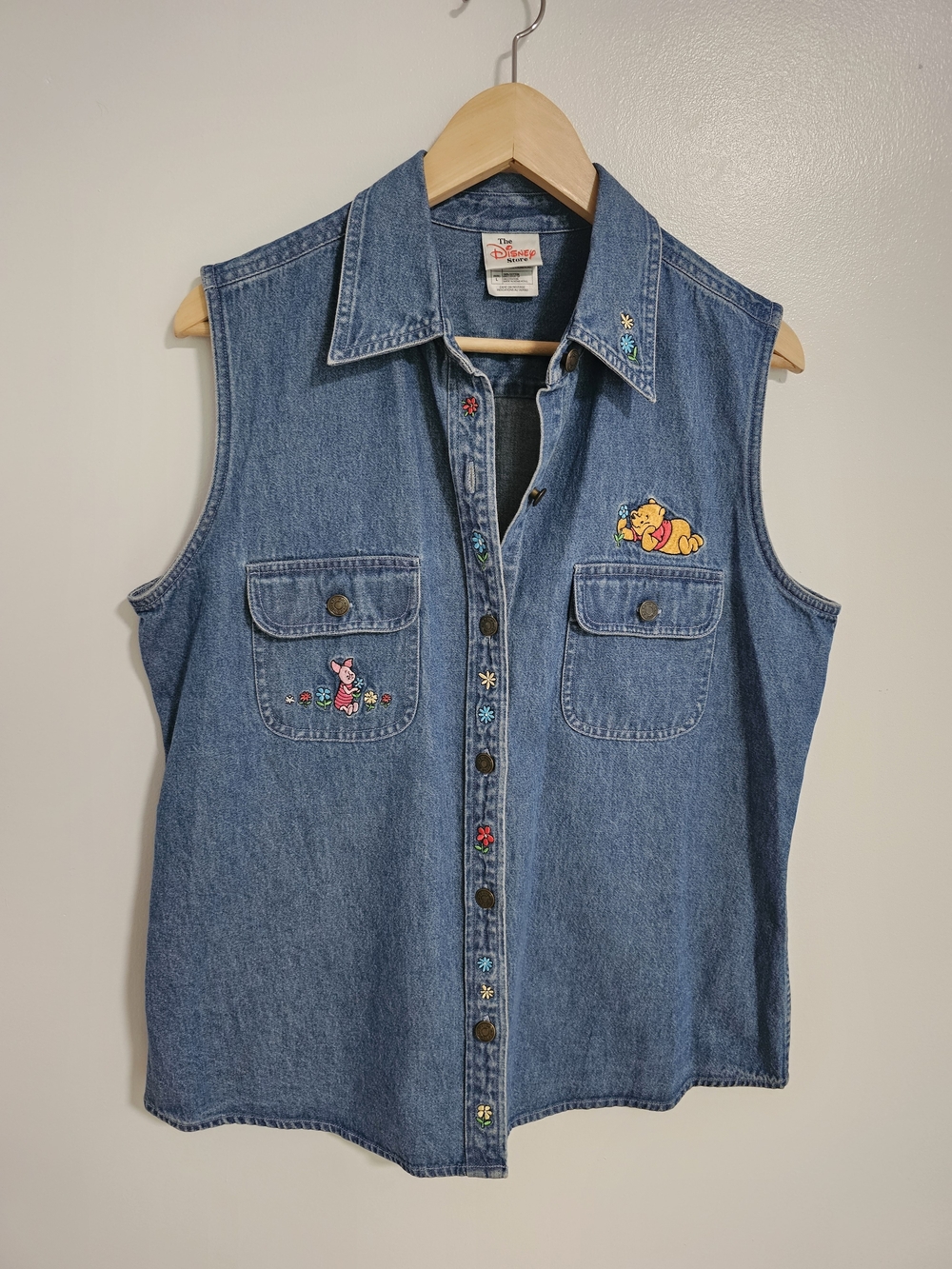 The Disney Store Winnie the Pooh Embroidered Denim Vest Blue Large